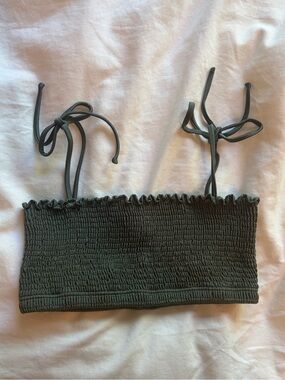 Peixoto Smocked Strap Tie Bikini Top in Olive Green